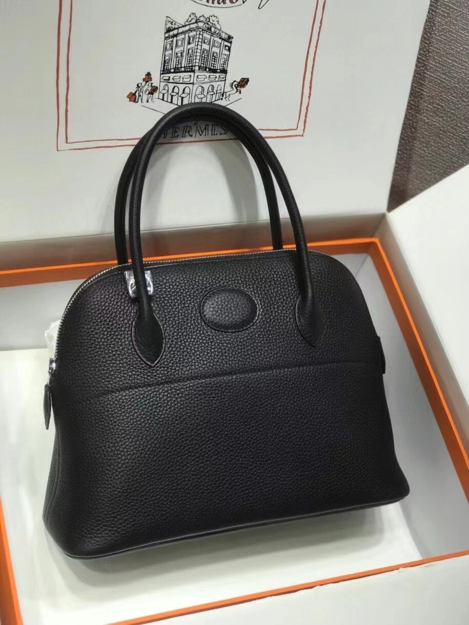 Hermes Bolide 27cm Handbag In Black Clemence Leather